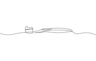 Toothbrush single continuous one line drawing with toothpaste. Dental care concept, minimalist line drawing vector