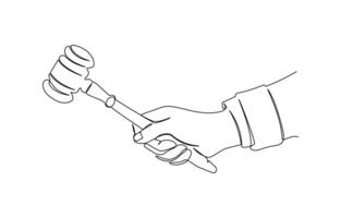 One continuous single drawing line art flat doodle judge, court, gavel, law, legal, Judicial process one line concept. Isolated white background, Editable stroke vector