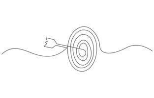 Target with arrow continuous one line drawing and business icon, Continuous drawing of one edited target line in the center with an arrow, Business concept to achieve. vector