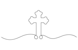 Christian cross in continuous line drawing style. Line art of christian cross. Christian cross. Continuous line drawing. Christianity religion concept vector
