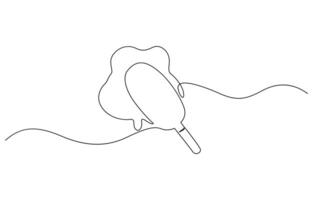 Ice cream bar continuous one line drawing illustration, chocolate ice cream with wooden stick. Sweet and cold food concept single line. Editable stroke vector