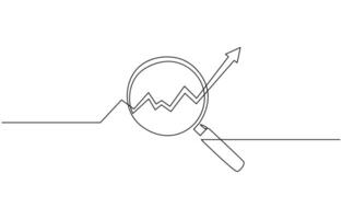 Continuous line magnifying glass and bar graph business. looking icon, fast growing business vector