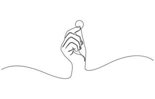 Hand holding coin continuous one line drawing art, Simplicity sketch hand drawn minimalism. One line drawing of hand holding money of dollar coin sign. vector