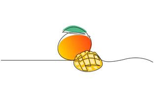 One line drawing art color illustration, continuous one line drawing mango. art color illustration design. vector
