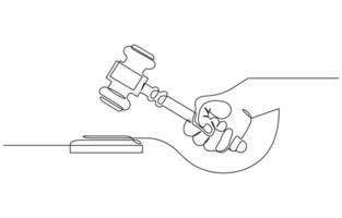 One continuous single drawing line art flat doodle judge, court, gavel, law, legal, Judicial process one line concept. Isolated white background, Editable stroke. vector