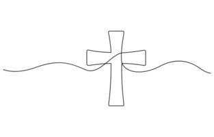 Christian cross in continuous line drawing style. Line art of christian cross. Christian cross. Continuous line drawing. Christianity religion concept, premium design vector