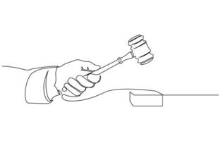 One continuous single drawing line art flat doodle judge, court, gavel, law, legal, Judicial process one line concept. isolated white background vector