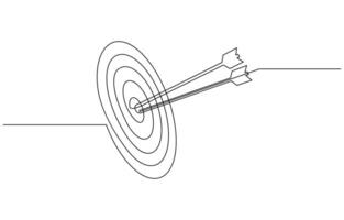 Target with arrow continuous one line drawing and business icon, Continuous drawing of one edited target line in the center with an arrow, Business concept. vector