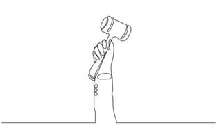 One continuous single drawing line art flat doodle judge, court, gavel, law, legal, Judicial process one line concept. Isolated white background, Editable stroke design. vector