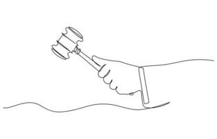 One continuous single drawing line art flat doodle judge, court, gavel, law, legal, Judicial process one line concept. isolated white background. vector