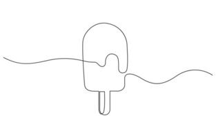 Ice cream bar continuous one line drawing illustration, chocolate ice cream with wooden stick. Sweet and cold food concept single line, Editable outline vector