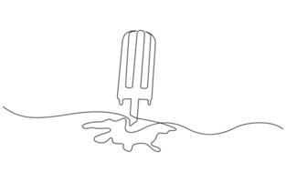 Ice cream bar continuous one line drawing illustration, chocolate ice cream with wooden stick. Sweet and cold food concept single line, Editable outline. vector