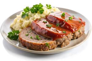 Delicious Slices of Meatloaf with Mashed Potatoes photo