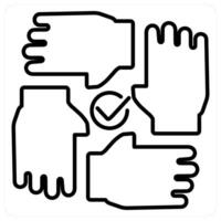 Collaboration and puzzle icon concept in black line color vector