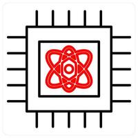 Quantum computing icon concept in red bold line color vector