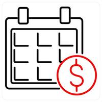 Financial Calander icon concept in red bold line color vector