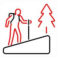 Hiking icon concept in red bold line color vector