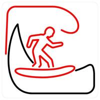 Surfing icon concept in red bold line color vector