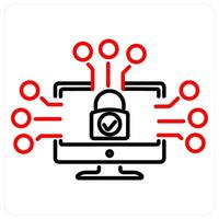 Cyber security icon concept in red bold line color vector