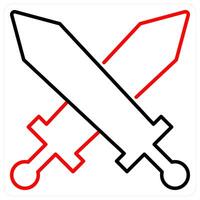 Battle and attack icon concept in red bold line color vector