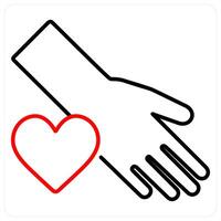 Helping Hand icon concept in red bold line color vector
