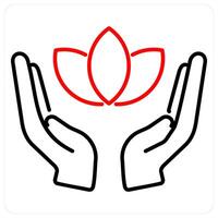Meditation icon concept in red bold line color vector