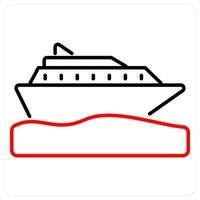 Ship and cruise icon concept in red bold line color vector