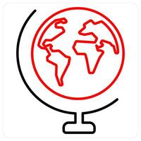 Globe icon in red bold line color vector