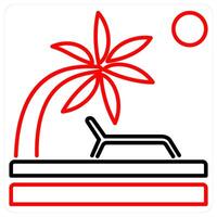 Beach icon concept in red bold line color vector