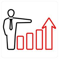 Business Growth icon concept in red bold line color vector