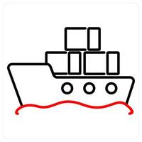 Ship icon in red bold line color vector
