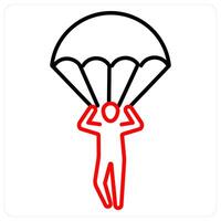 Paragliding icon concept in red bold line color vector