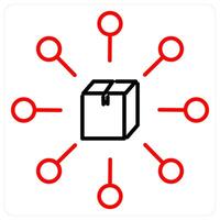 Parcel Connection icon concept in red bold line color vector