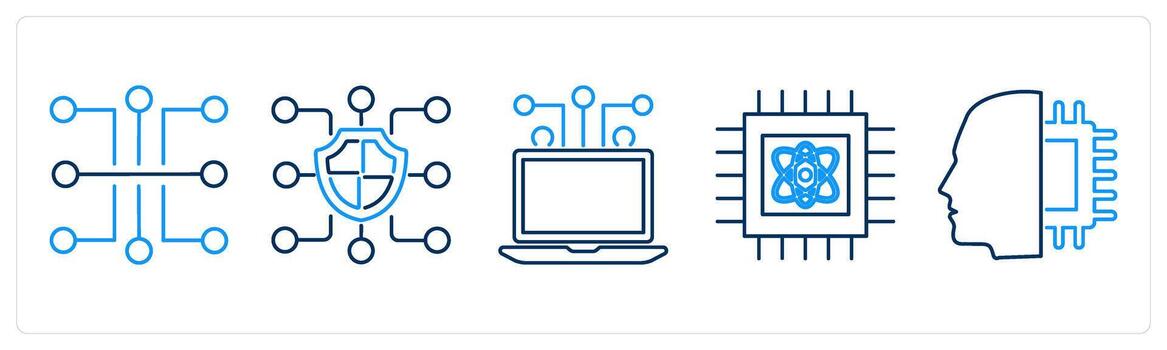 5 5 mezcla íconos como circuito, cadena de bloques, informática vector