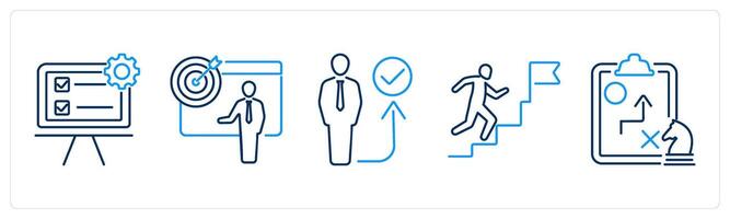 5 Action plan icons as action plan, objective, act vector