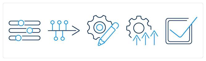 5 Action plan icons as refine, timeline, resources vector