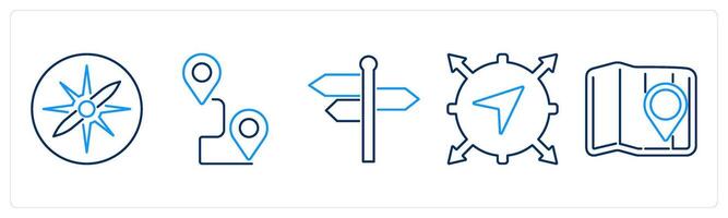 5 Adventure icons as orientation, journey, direction vector