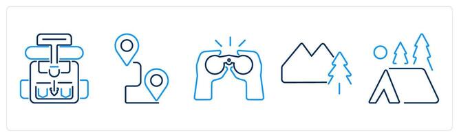 5 Adventure icons as backpack, journey, binoculars vector