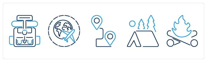 5 Adventure icons as backpack, travel, journey vector