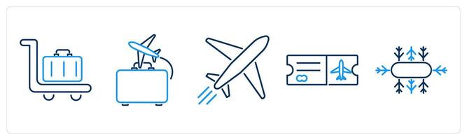 5 Airport icons as trolley, voyage, plane vector