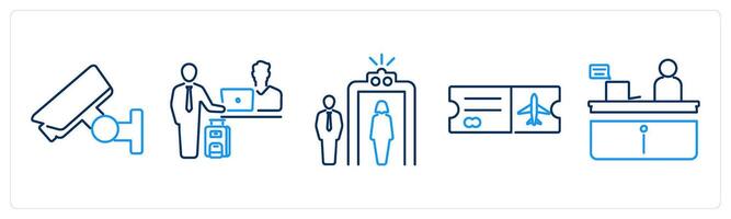 5 Airport icons as cctv, check in, sensing vector