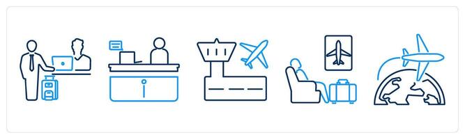 5 Airport icons as check in, information desk, airport vector