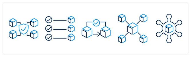 5 Blockchain icons as mining, startup, data analysis vector