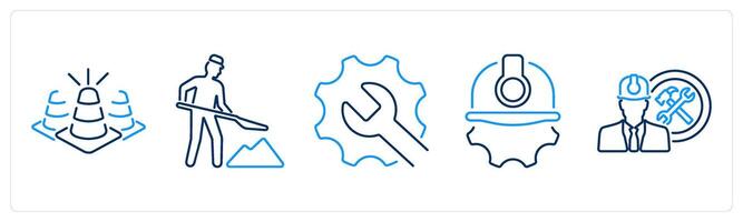 5 Build icons as cone, construction, maintenance vector