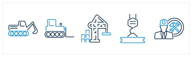 5 Build icons as excavator, bulldozer, crane vector