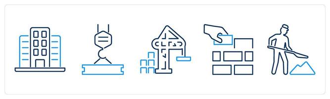 5 Build icons as building, hoist, crane vector