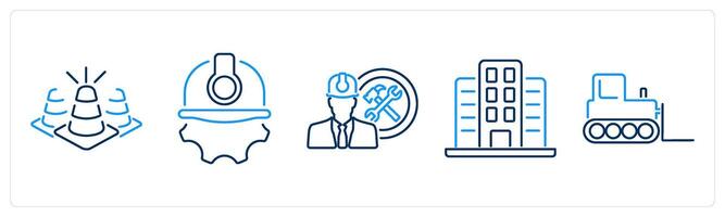 5 Build icons as cone, worker, contractor vector