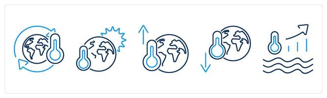 5 climate change icons as climate change, global warming, temperature increase vector