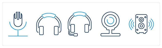 5 Computer Parts icons as microphone, heaphones, headset vector