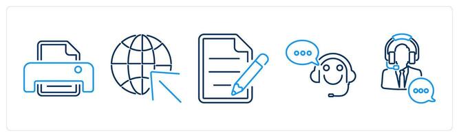 5 Contact icons as printer, website, contact form vector